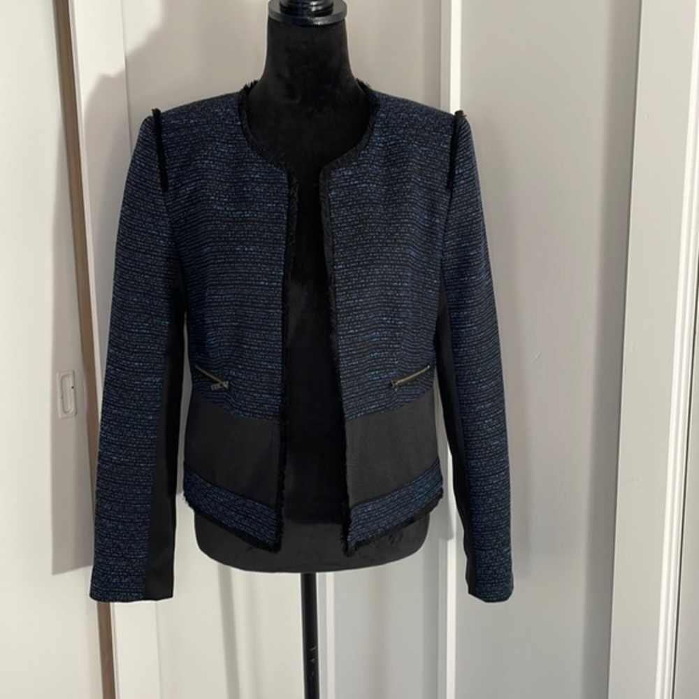 Halogen black and blue tweed moto jacket size M